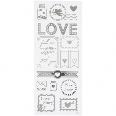 Sticker mit Sternen, Love, 10x24 cm, Silber, 1 Bl.