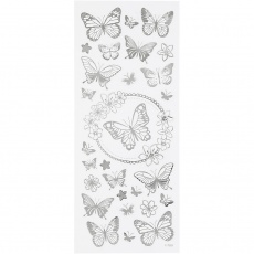 Sticker mit Sternen, Schmetterling, Blatt 10x24 cm, Silber, 1 Bl.