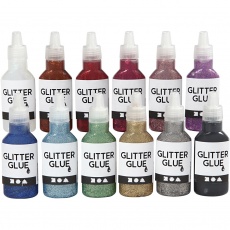 Glitzerkleber, Sortierte Farben, 12x25 ml/ 1 Pck