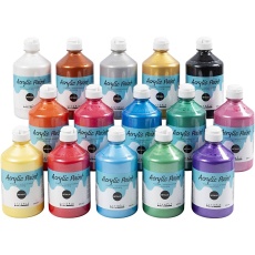 Acrylfarbe Metallic, Metallic, Sortierte Farben, 15x500 ml/ 1 Pck