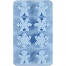 Silikonform, Eiskristalle und Lebkuchenmann, H 2,5 cm, L 24 cm, B 14 cm, Lochgröße 30x45 mm, 12,5 ml, 1 Stk