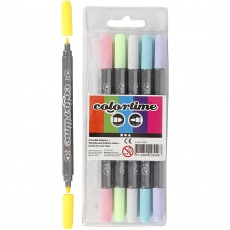 Colortime Dual-Filzstifte, Strichstärke 2,3+3,6 mm, Pastellfarben, 6 Stk/ 1 Pck