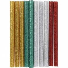 Klebesticks Mini, L 10 cm, D 7 mm, Glitter, Gold, Grün, Rot, Silber, 10 Stk/ 1 Pck