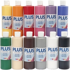 Plus Color Bastelfarbe, Standard-Farben, 12x250 ml/ 1 Pck