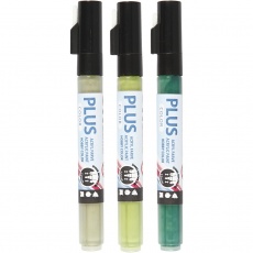 Plus Color Marker, L 14,5 cm, Strichstärke 1-2 mm, Dunkelgrün, Eukalyptus, Laubgrün, 5,5 ml, 3 Stk/ 1 Pck