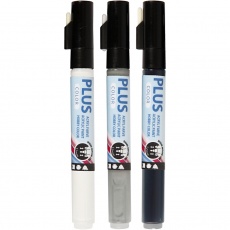 Plus Color Marker, L 14,5 cm, Strichstärke 1-2 mm, Schwarz, Naturweiß, Regengrau, 5,5 ml, 3 Stk/ 1 Pck