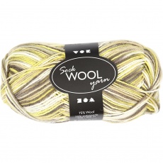 Sockenwolle, L 200 M, Grün, Gelb, 50 g/ 1 Knäuel