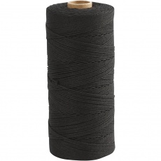 Macramé-Kordel, L 315 M, Dicke 1 mm, Dünne Qualität 12/12, Schwarz, 220 g/ 1 Knäuel