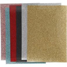 Bügelfolie, Blatt 148x210 mm, Glitter, Sortierte Farben, 6 Bl./ 1 Pck