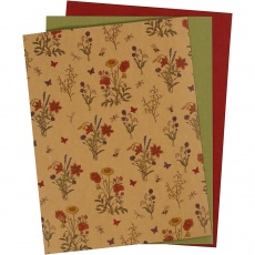 Kunstlederpapier, Blatt 21x27,5+21x28,5+21x29,5 cm, Dicke 0,55 mm, Einfarbig,Bedruckt, Natur, Grün, Rot, 3 Bl./ 1 Pck