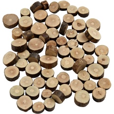 Holzscheiben - Sortiment, D 10-15 mm, Dicke 5 mm, 230 g/ 1 Pck