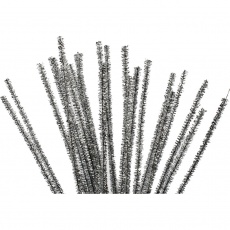 Chenilledraht, L 30 cm, Dicke 6 mm, Glitter, Silber, 24 Stk/ 1 Pck