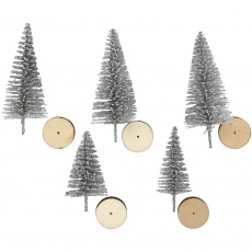 Weihnachtsbäume, H 40+60 mm, Silber, 5 Stk/ 1 Pck