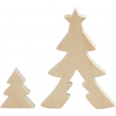 2in1 - Holzfigur, Weihnachtsbäume, H 8+20 cm, T 2 cm, B 6,5+14,5 cm, 1 Set