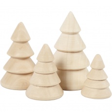 Weihnachtsbäume aus Holz, H 3,3+4,3+5,3+6,3 cm, D 2,3+3+3,2+4 cm, 4 Stk/ 1 Pck