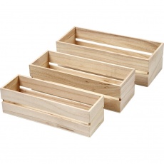 Holz Boxen, H 6,5+7+7,5 cm, L 22+23,5+25 cm, B 7+8,5+10 cm, 3 Stk/ 1 Set