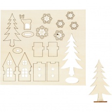 Zusammensteckbare Holzfiguren, Haus, Baum, Hirsch, L 15,5 cm, B 17 cm, 1 Pck