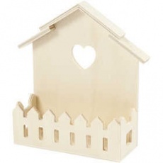 Haus mit Zaun, H 16,5 cm, T 5,5 cm, B 13 cm, 1 Stk