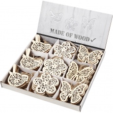 Holz-Anhänger, Schmetterling, Blume, Vogel, H 10 cm, B 10 cm, 90 Stk/ 1 Pck