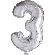 Folienballon, 3, H 41 cm, Silber, 1 Stk