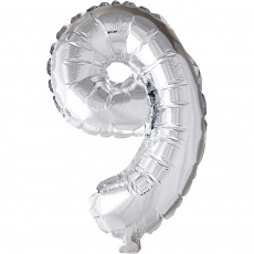 Folienballon, 9, H 41 cm, Silber, 1 Stk