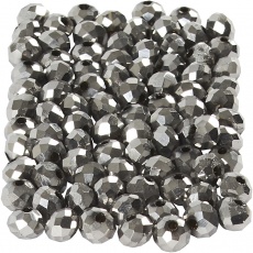 Glasschliffperlen, Größe 3x4 mm, Lochgröße 0,8 mm, Grau metallic, 100 Stk/ 1 Pck