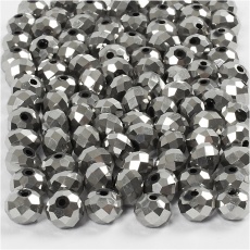 Glasschliffperlen, Größe 5x6 mm, Lochgröße 1 mm, Grau metallic, 100 Stk/ 1 Pck