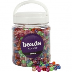 Würfel-Perlen, Größe 7x7 mm, Lochgröße 1,5 mm, Sortierte Farben, 510 g, 700 ml/ 1 Dose