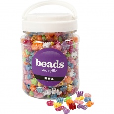 Kunststoffperlen-Mix Figuren, D 10 mm, Lochgröße 3 mm, Sortierte Farben, 380 g, 700 ml/ 1 Dose