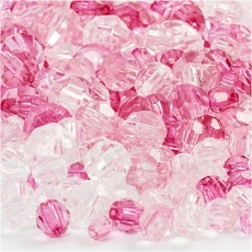 Facettenperlen, Größe 4-12 mm, Lochgröße 1-2,5 mm, Pink (081), 250 g/ 1 Pck