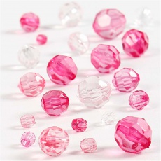 Facettenperlen, Größe 4-12 mm, Lochgröße 1-2,5 mm, Pink, 45 g/ 1 Pck