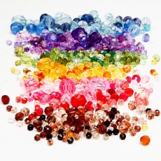 Facettenperlen, D 4-12 mm, Lochgröße 1-2,5 mm, Sortierte Farben, 7x250 g/ 1 Pck