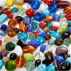 Glasperlen, Größe 7-18 mm, Lochgröße 1 mm, Sortierte Farben, 1000 g/ 1 Pck