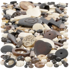 Knochenperlen-Mix, Größe 5-30 mm, Lochgröße 1-2 mm, 300 g/ 1 Pck