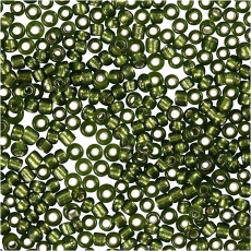 Rocailleperlen, D 1,7 mm, Größe 15/0, Lochgröße 0,5-0,8 mm, Grasgrün, 25 g/ 1 Pck