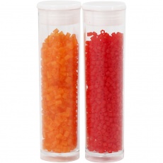Rocaille Seed Beads 2-cut, D 1,7 mm, Größe 15/0, Lochgröße 0,5 mm, Transparent Orange, Transparent Rot, 2x7 g/ 1 Pck