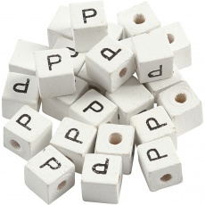 Buchstaben-Perle, P, Größe 8x8 mm, Lochgröße 3 mm, Weiß, 25 Stk/ 1 Pck
