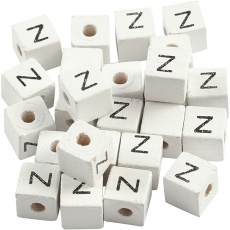 Buchstaben-Perle, Z, Größe 8x8 mm, Lochgröße 3 mm, Weiß, 25 Stk/ 1 Pck