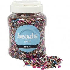 Bead Mix, L 6 mm, D 1,5-2 mm, Lochgröße 1 mm, Metallic-Farben, 520 g/ 1 Dose