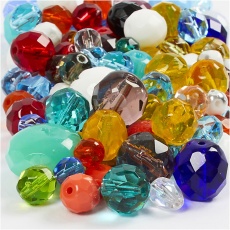 Glasschliffperlen - Mix, Größe 3-15 mm, Lochgröße 0,5-1,5 mm, Sortierte Farben, 400 g/ 1 Pck