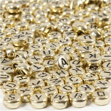 Buchstaben-Perlen, D 7 mm, Lochgröße 1,2 mm, Gold, 21 g/ 1 Pck