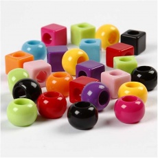 Kunststoffperlen, Größe 11 mm, Lochgröße 7 mm, Sortierte Farben, 75 g, 150 ml/ 1 Pck