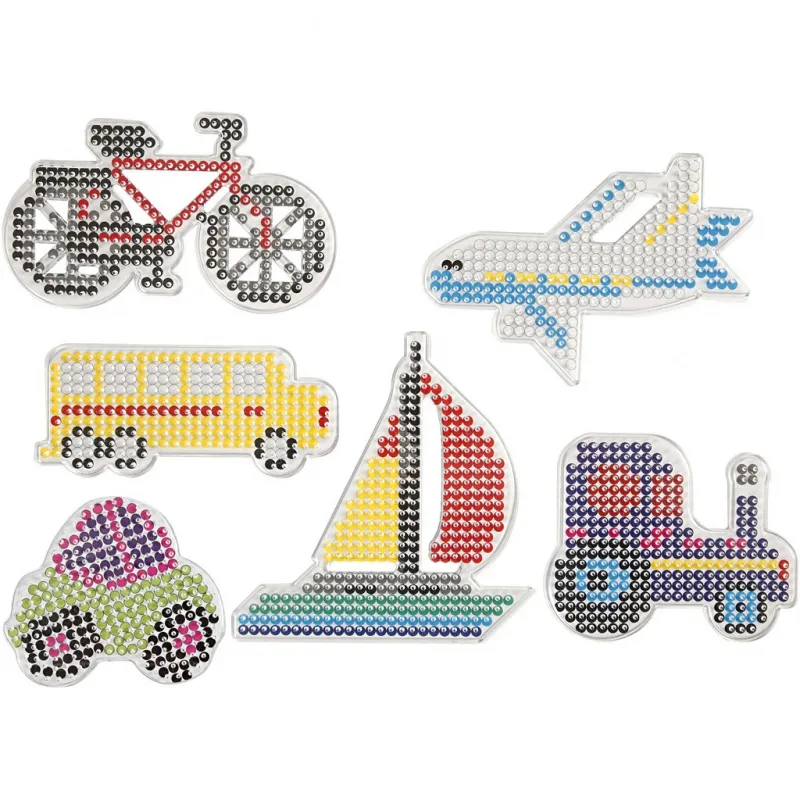 Steckplatten, Auto, Flugzeug, Boot, Traktor, Bus und Fahrrad, Größe 9x9,5+11x16 cm, medium, 6 Stk/ 1 Pck