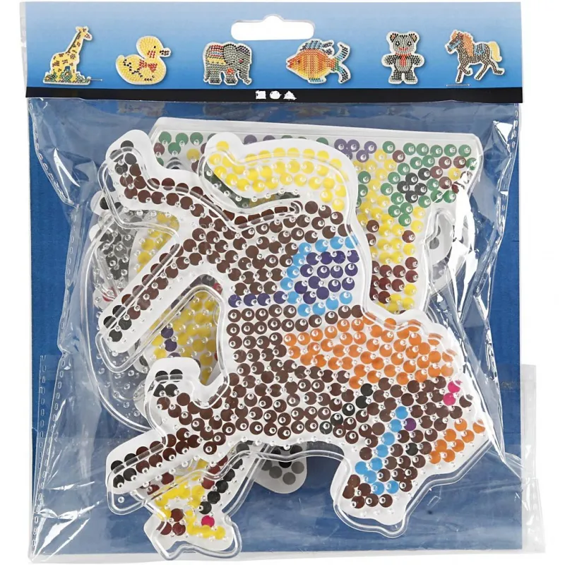Steckplatten, Ente, Elefant, Giraffe, Bär, Pferd und Fisch, Größe 10x11-13x16,5 cm, medium, 6 Stk/ 1 Pck