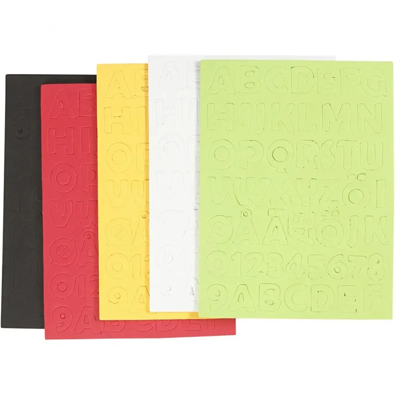 Moosgummi-Buchstaben & Zahlen, Blatt 15x21 cm, Größe 2-2,3 cm, Dicke 2 mm, Sortierte Farben, 5 Bl./ 1 Pck