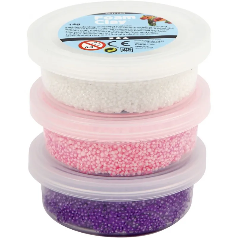 Foam Clay® , Glitter,Metallic, Pink, Flieder, Weiß, 3x14 g/ 1 Pck