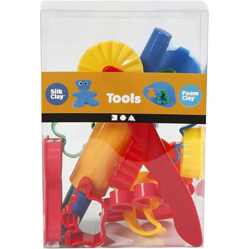 Werkzeugset & Formen für Knete, Größe 3,5x3,5-7x9 cm, Sortierte Farben, 15 Stk/ 1 Pck