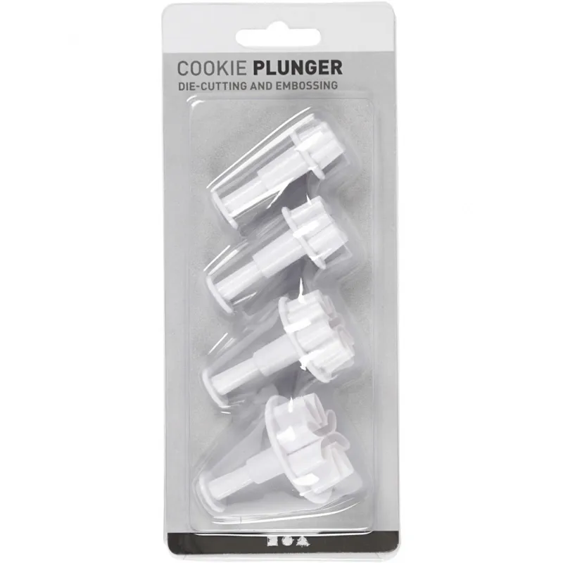 Ausstecher mit Stempelgriff, Blume, D 2,3+2,8+3,6+4,4 cm, Weiß, 4 Stk/ 1 Pck