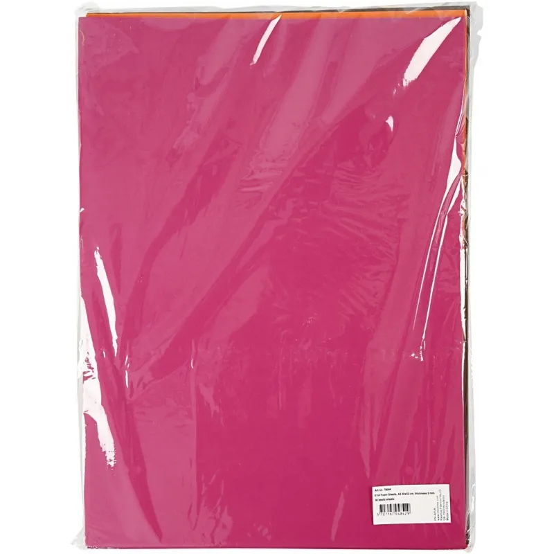 Moosgummi , A3, Blatt 297x420 mm, Dicke 2 mm, Sortierte Farben, 30 Bl. sort./ 1 Pck