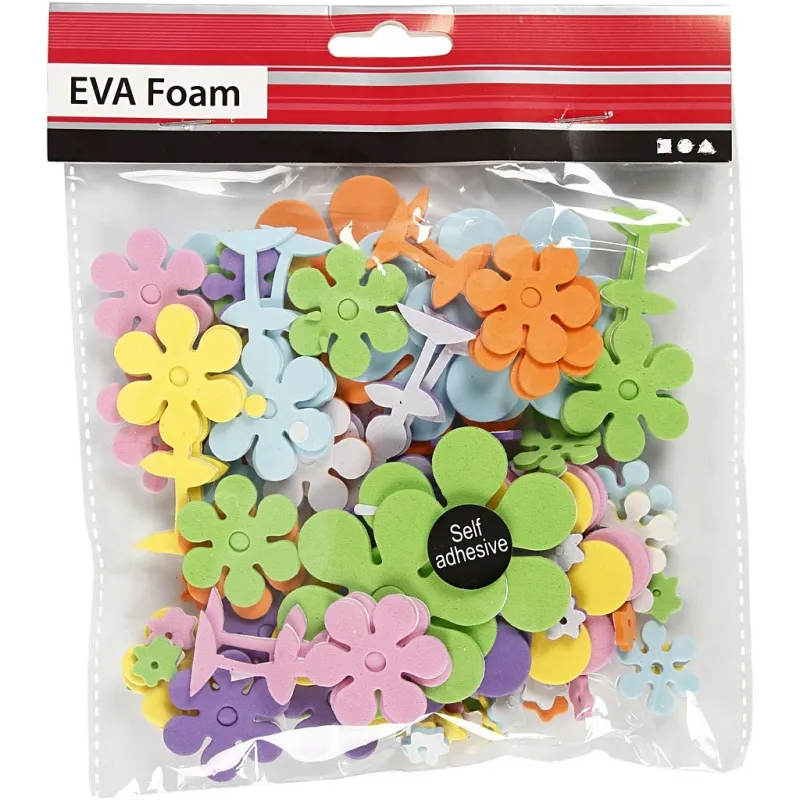 Moosgummi-Aufkleber, Blumen, Größe 10-60 mm, Dicke 2 mm, Sortierte Farben, 100 Stk/ 1 Pck